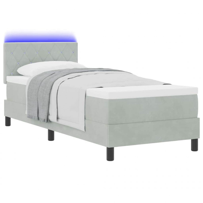 Łóżko z sprężyną LED z materacem Jasnoszary 80 x 200 cm Aksamit