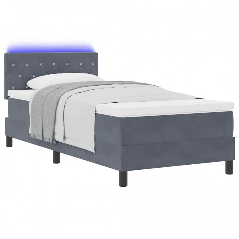 Łóżko z sprężyną LED z LED Ciemnoszary 90 x 190 cm Aksamit