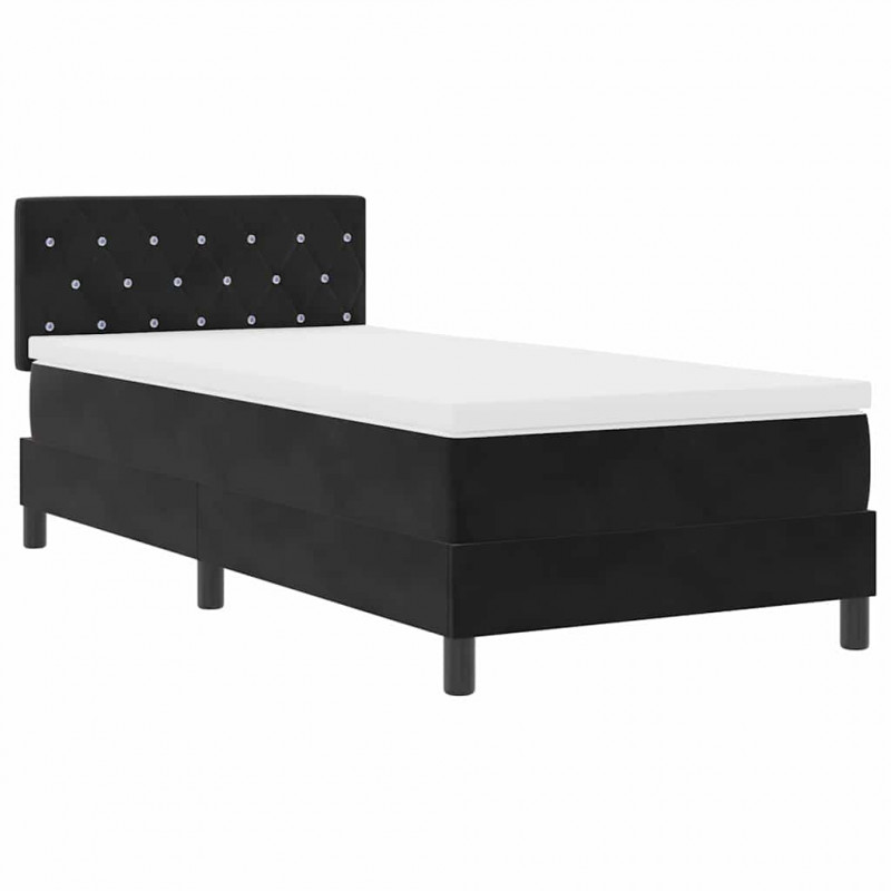 Łóżko z sprężyną LED z materacem Czarny 90 x 190 cm Aksamit