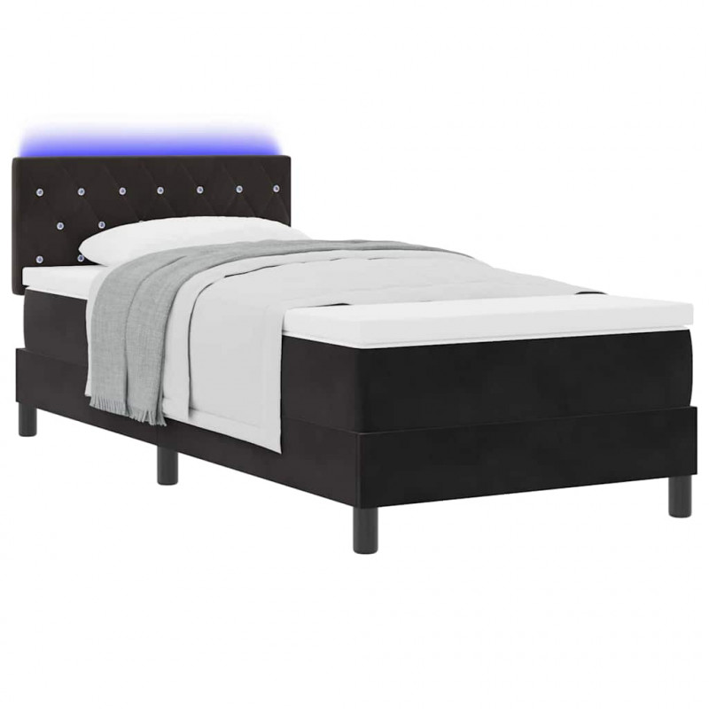 Łóżko z sprężyną LED z materacem Czarny 90 x 190 cm Aksamit
