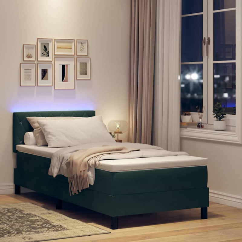 Łóżko z sprężyną LED z LED Ciemna zieleń 90 x 190 cm Aksamit