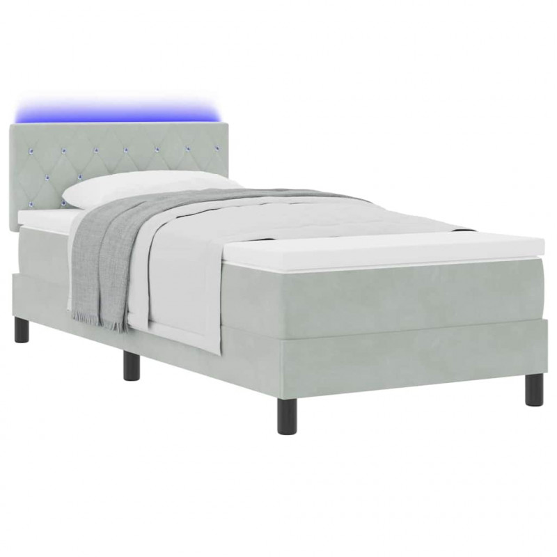 Łóżko z sprężyną LED z materacem Jasnoszary 90 x 200 cm Aksamit