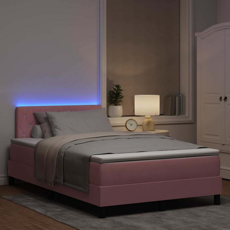 Łóżko z sprężyną LED z materacem Różowy 120 x 190 cm Aksamit