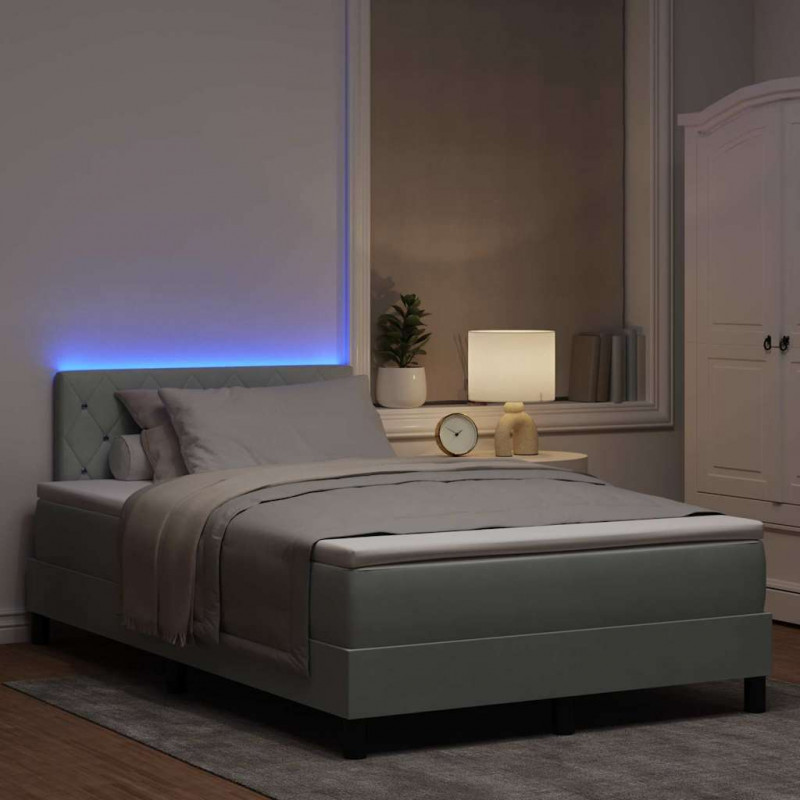 Łóżko z sprężyną LED z LED Jasnoszary 120 x 200 cm Aksamit