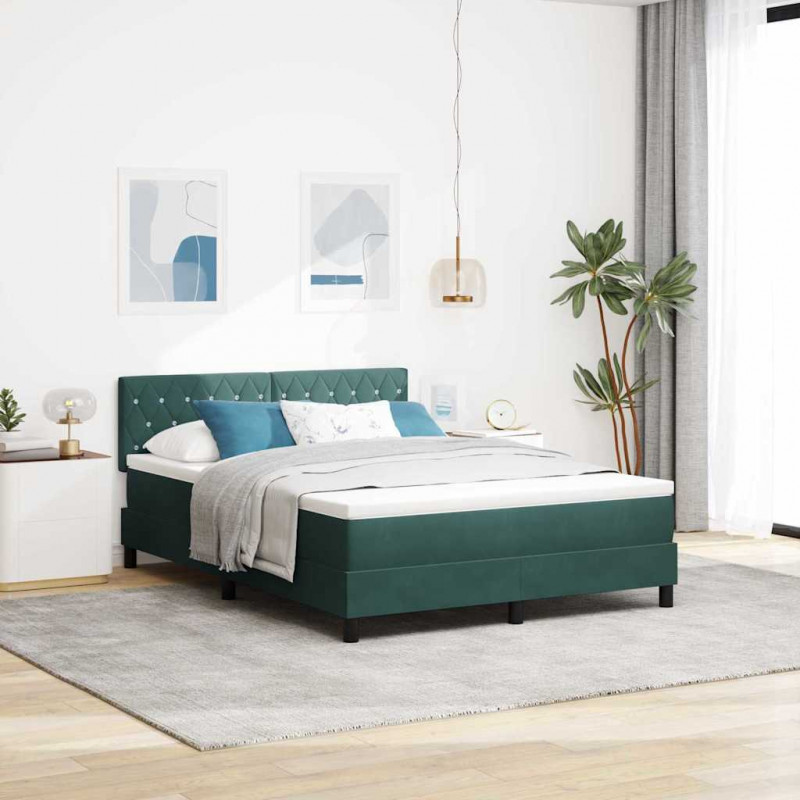 Łóżko z sprężyną LED z LED Ciemna zieleń 140 x 200 cm Aksamit
