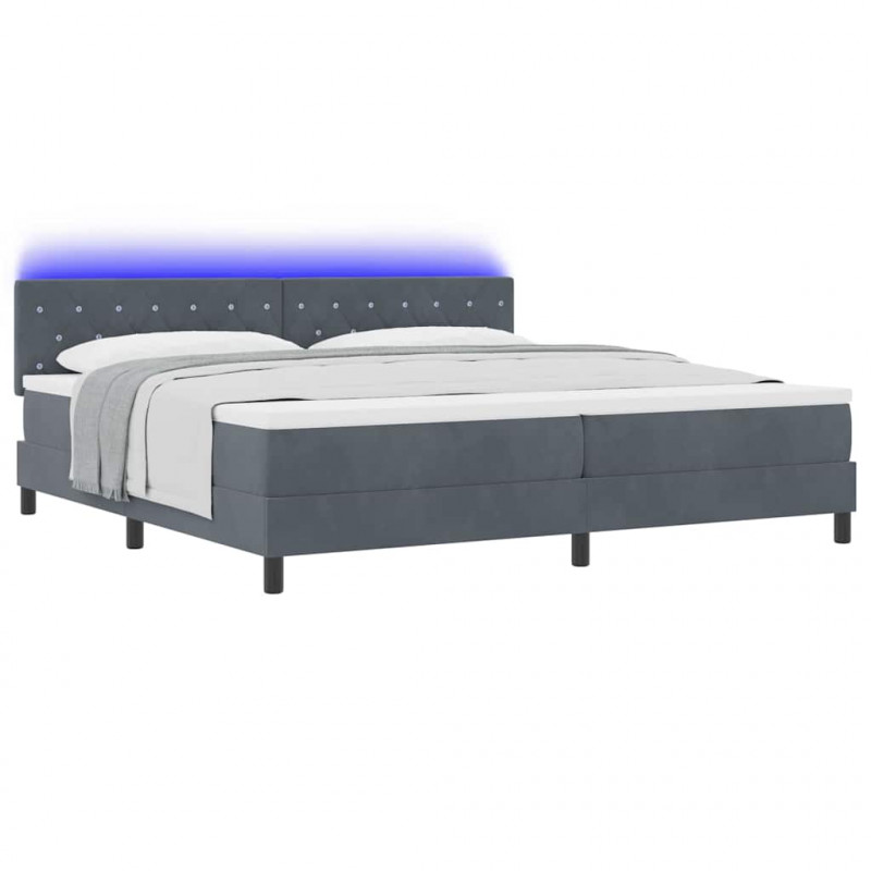Łóżko z sprężyną LED z LED Ciemnoszary 200 x 200 cm Aksamit