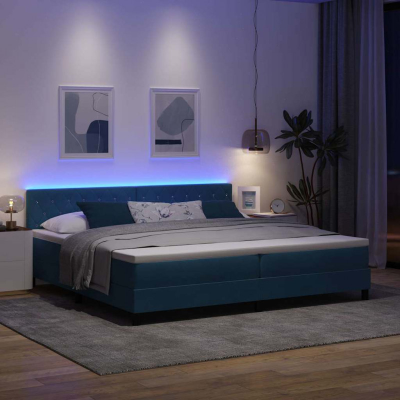 Łóżko z sprężyną LED z LED Ciemnoniebieski 200 x 200 cm Aksamit