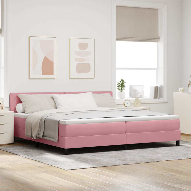 Łóżko z sprężyną LED z materacem Różowy 200 x 200 cm Aksamit