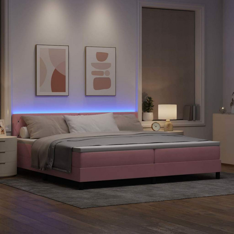 Łóżko z sprężyną LED z materacem Różowy 200 x 200 cm Aksamit