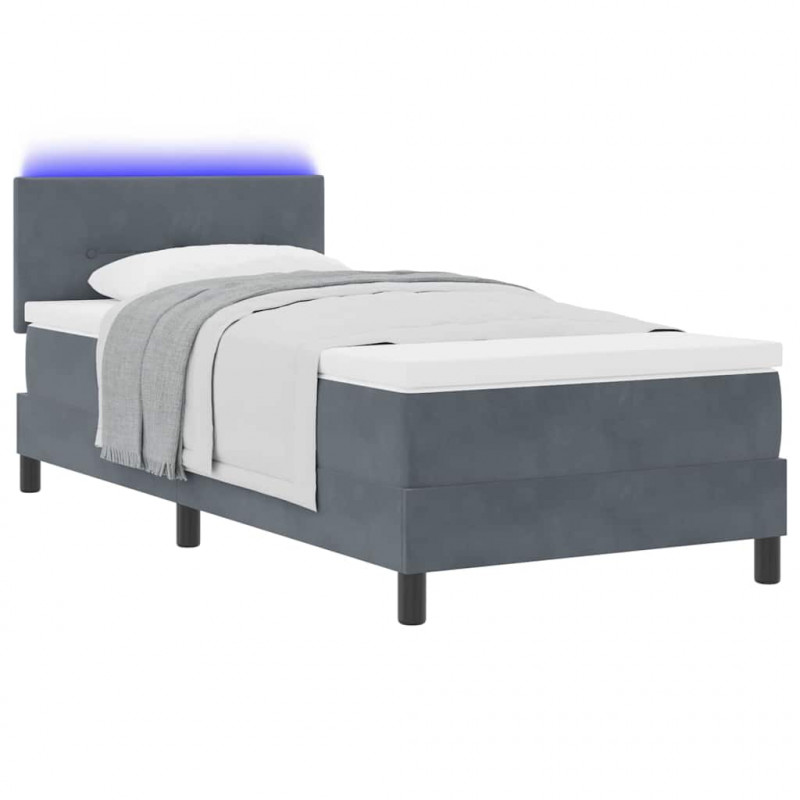 Łóżko z sprężyną LED z LED Ciemnoszary 90 x 190 cm Aksamit