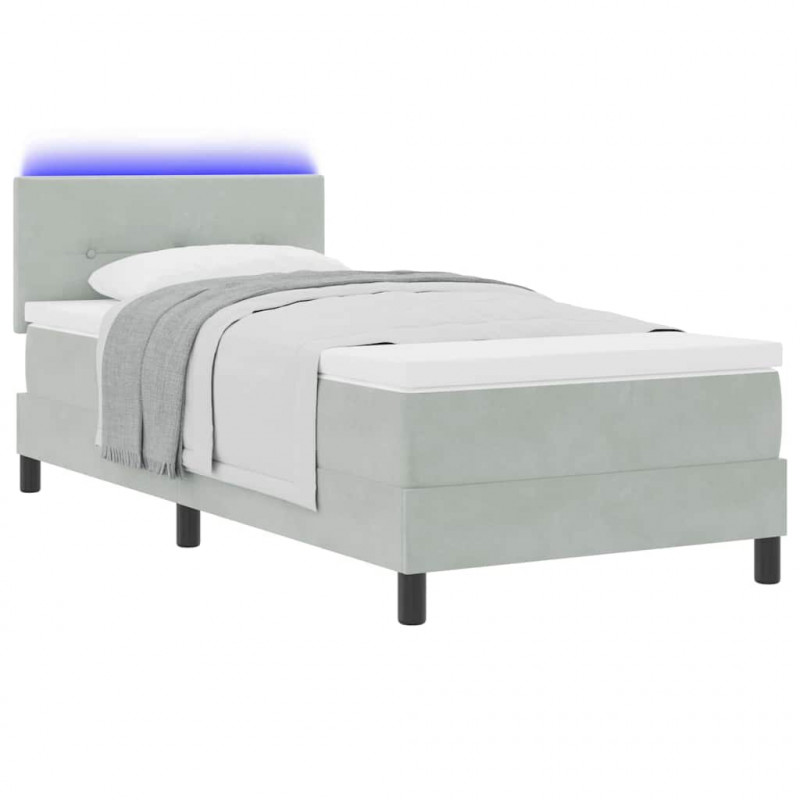 Łóżko z sprężyną LED z materacem Jasnoszary 90 x 200 cm Aksamit