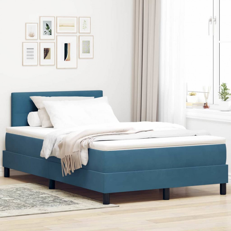 Łóżko z sprężyną LED z materacem Niebieski 120 x 190 cm Aksamit