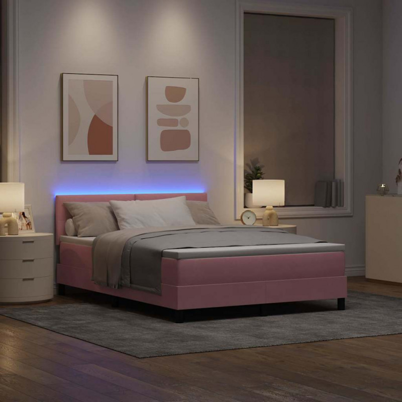 Łóżko z sprężyną LED z materacem Różowy 140 x 190 cm Aksamit