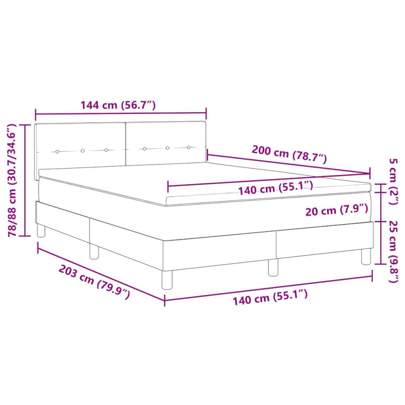 Łóżko z sprężyną LED z materacem Różowy 140 x 200 cm Aksamit