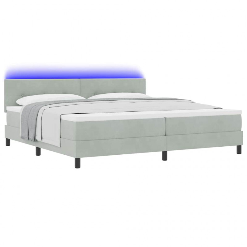Łóżko z sprężyną LED z LED Jasnoszary 200 x 200 cm Aksamit