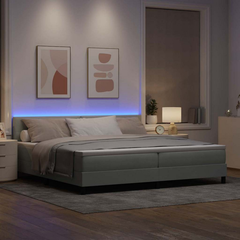 Łóżko z sprężyną LED z LED Jasnoszary 200 x 200 cm Aksamit