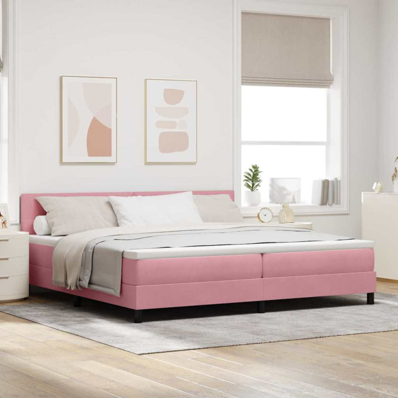 Łóżko z sprężyną LED z materacem Różowy 200 x 200 cm Aksamit