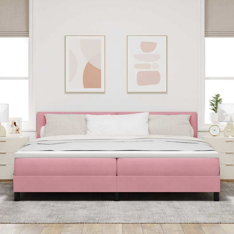 Łóżko z sprężyną LED z materacem Różowy 200 x 200 cm Aksamit