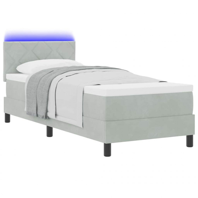 Łóżko z sprężyną LED z materacem Jasnoszary 80 x 200 cm Aksamit