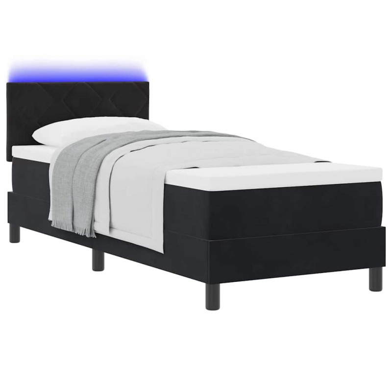 Łóżko z sprężyną LED z materacem Czarny 80 x 200 cm Aksamit
