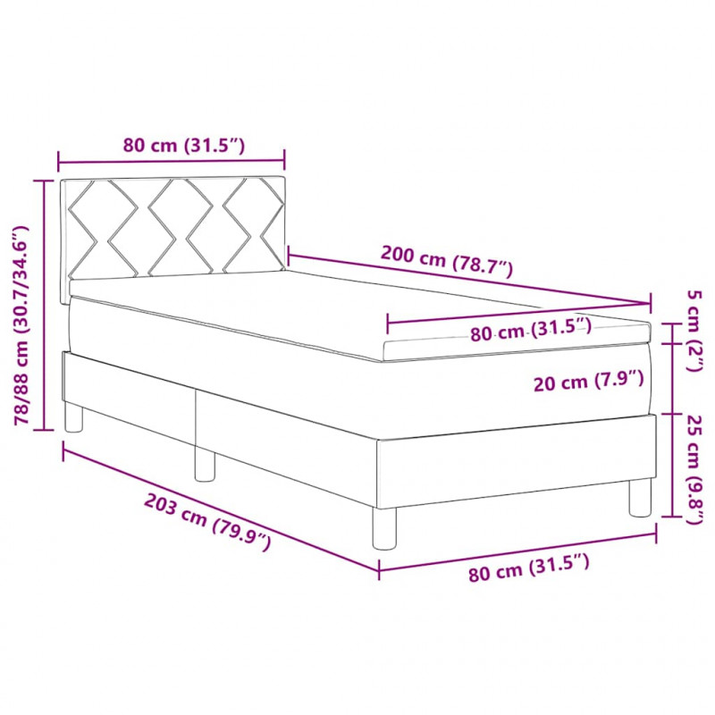 Łóżko z sprężyną LED z materacem Czarny 80 x 200 cm Aksamit