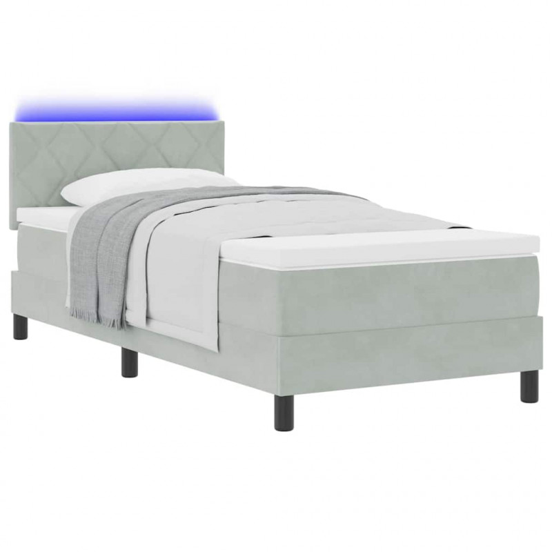 Łóżko z sprężyną LED z materacem Jasnoszary 90 x 190 cm Aksamit