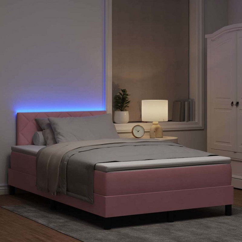 Łóżko z sprężyną LED z materacem Różowy 120 x 190 cm Aksamit