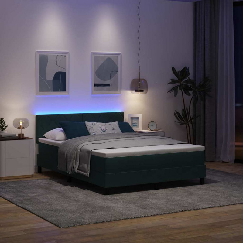 Łóżko z sprężyną LED z LED Ciemna zieleń 160 x 200 cm Aksamit