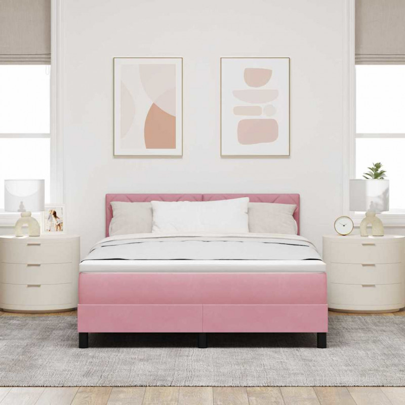 Łóżko z sprężyną LED z materacem Różowy 160 x 200 cm Aksamit