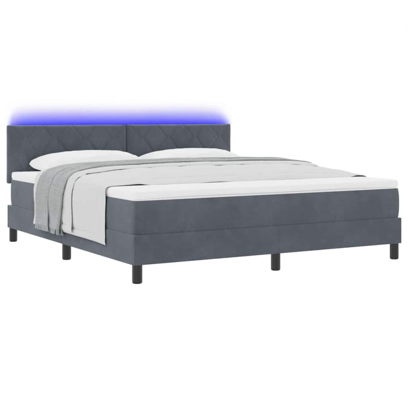 Łóżko z sprężyną LED z LED Ciemnoszary 180 x 200 cm Aksamit
