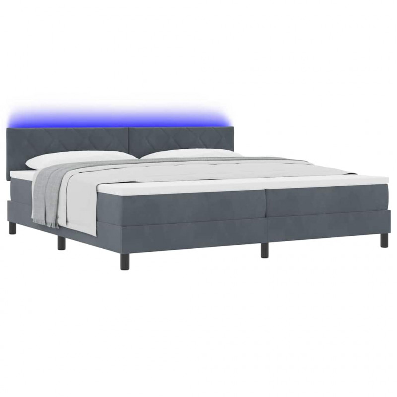 Łóżko z sprężyną LED z LED Ciemnoszary 200 x 200 cm Aksamit