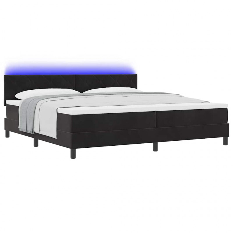 Łóżko z sprężyną LED z materacem Czarny 200 x 200 cm Aksamit