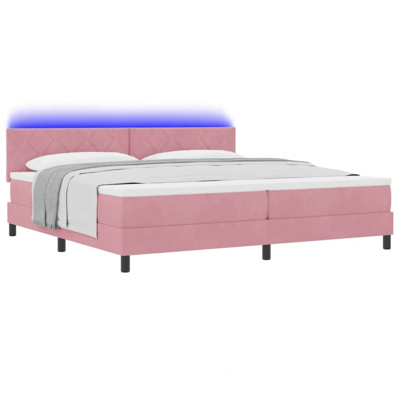 Łóżko z sprężyną LED z materacem Różowy 200 x 200 cm Aksamit