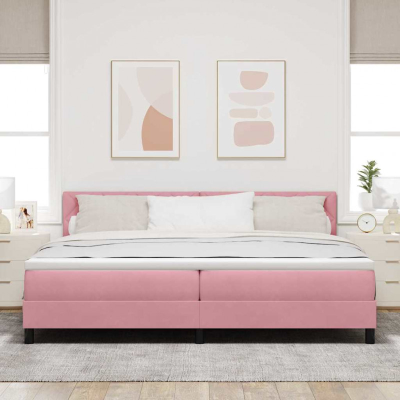 Łóżko z sprężyną LED z materacem Różowy 200 x 200 cm Aksamit