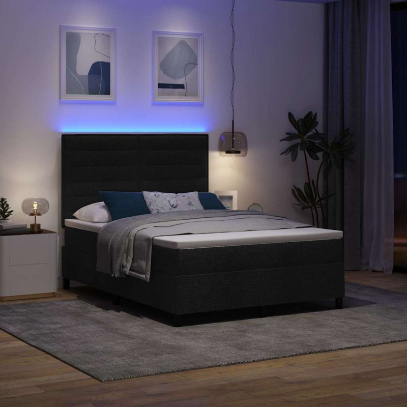 Łóżko sprężynowe z materacem z LED Czarny 140 x 190 cm tkanina