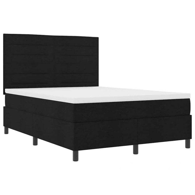 Łóżko sprężynowe z materacem z LED Czarny 140 x 190 cm tkanina