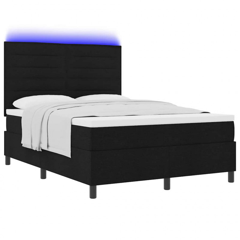 Łóżko sprężynowe z materacem z LED Czarny 140 x 200 cm tkanina