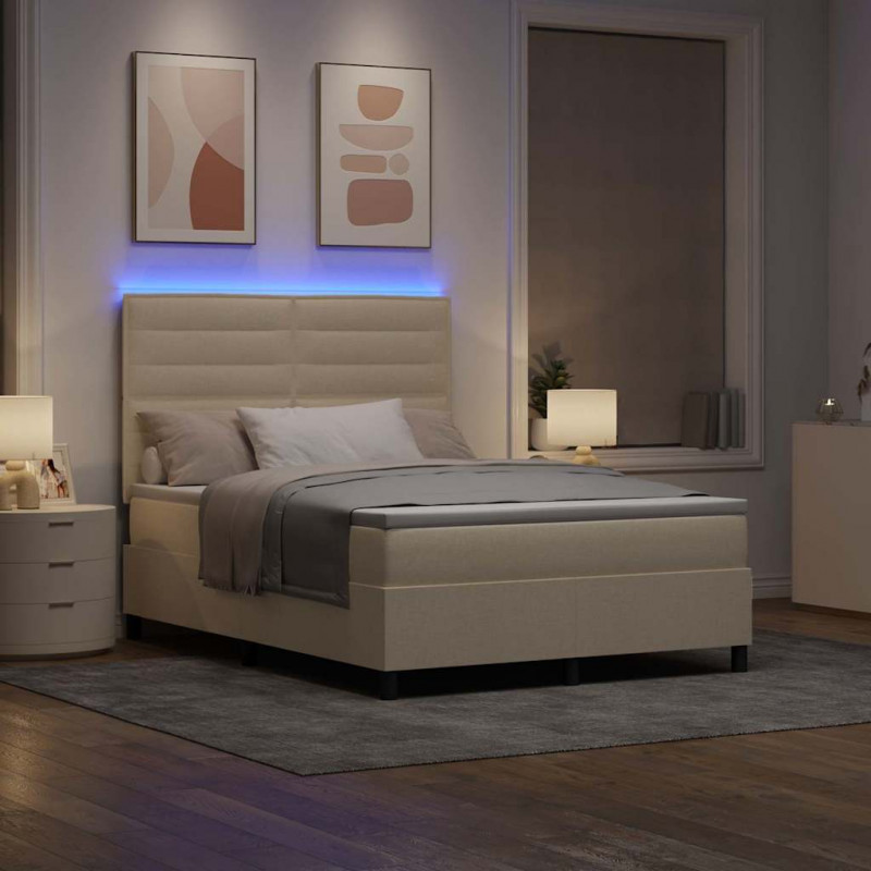 Łóżko sprężynowe z materacem z LED Kremowy 160 x 200 cm tkanina
