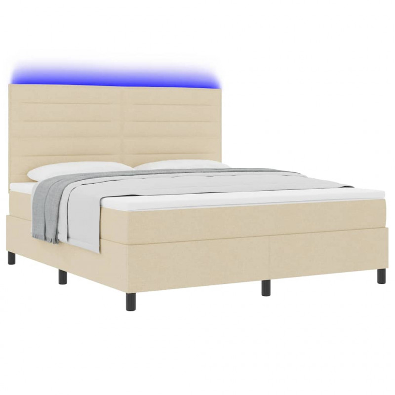 Łóżko sprężynowe z materacem z LED Kremowy 180 x 200 cm tkanina