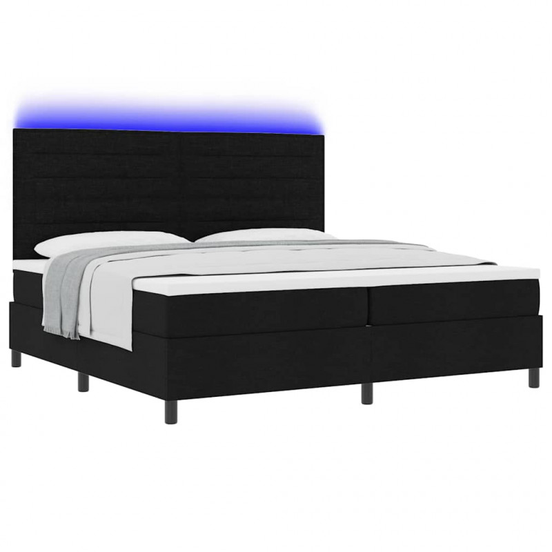 Łóżko sprężynowe z materacem z LED Czarny 200 x 200 cm tkanina