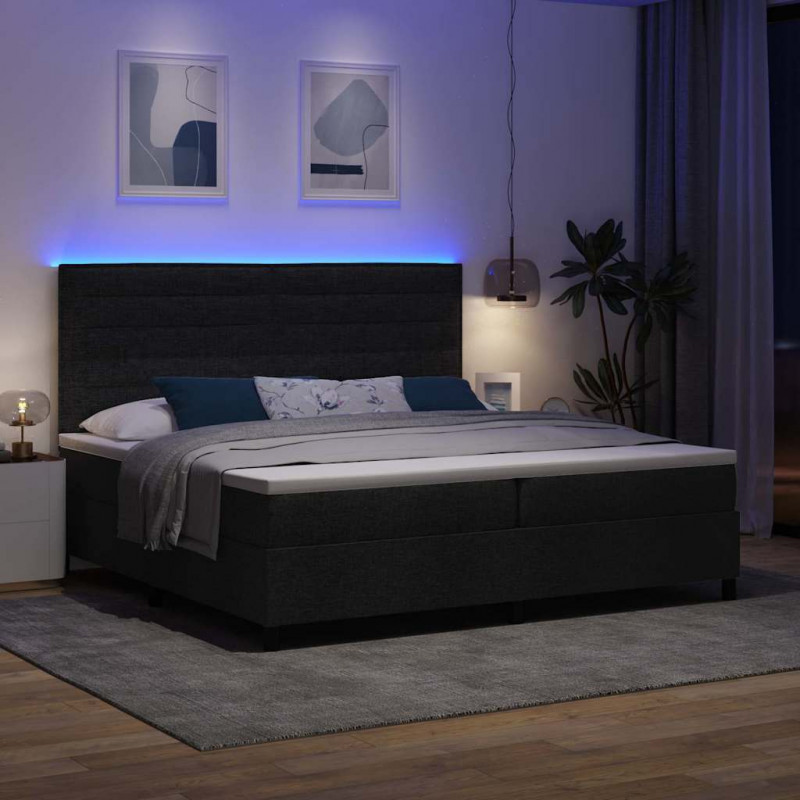 Łóżko sprężynowe z materacem z LED Czarny 200 x 200 cm tkanina