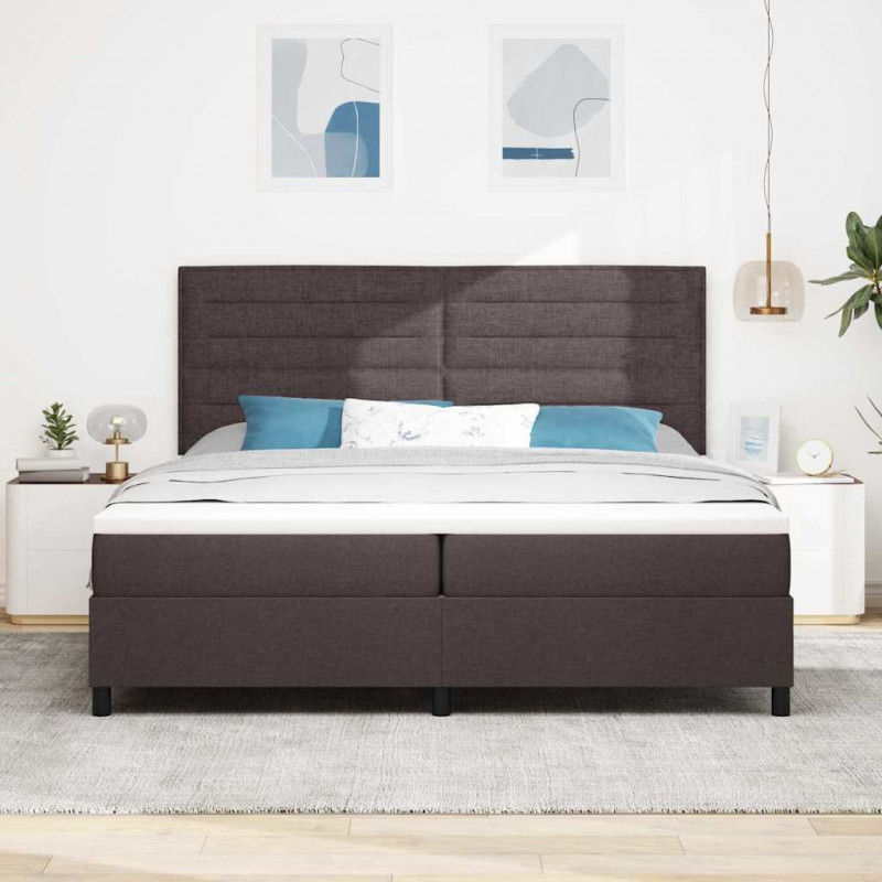 Łóżko sprężynowe z materacem ciemnobrązowy 200 x 200 cm tkanina