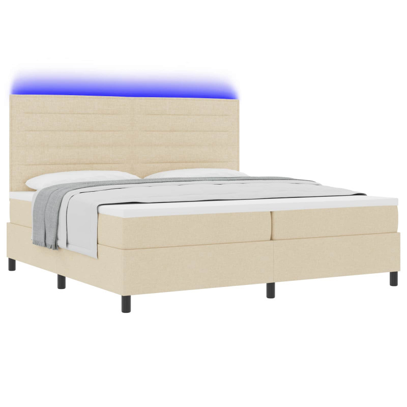 Łóżko sprężynowe z materacem z LED Kremowy 200 x 200 cm tkanina