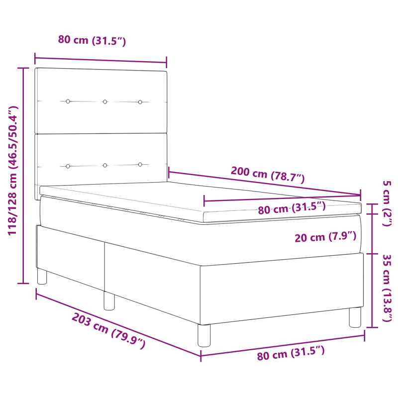 Łóżko sprężynowe z materacem Ciemnoszary 80 x 200 cm tkanina