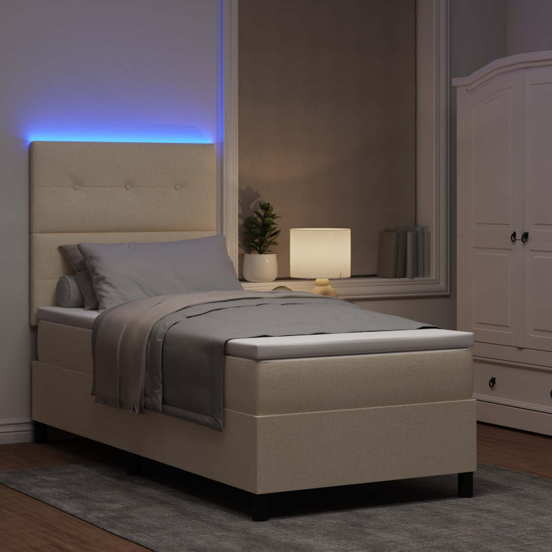 Łóżko sprężynowe z materacem z LED Kremowy 80 x 200 cm tkanina