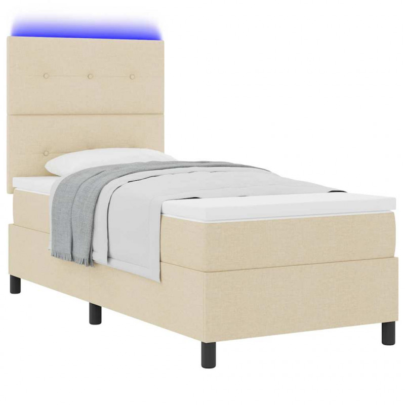 Łóżko sprężynowe z materacem z LED Kremowy 90 x 200 cm tkanina