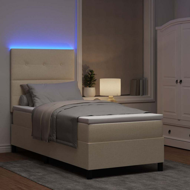 Łóżko sprężynowe z materacem z LED Kremowy 100 x 200 cm tkanina