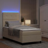 Łóżko sprężynowe z materacem z LED Kremowy 100 x 200 cm tkanina