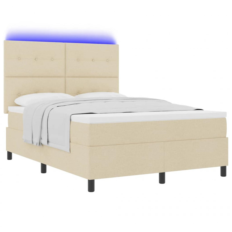 Łóżko sprężynowe z materacem z LED Kremowy 160 x 200 cm tkanina