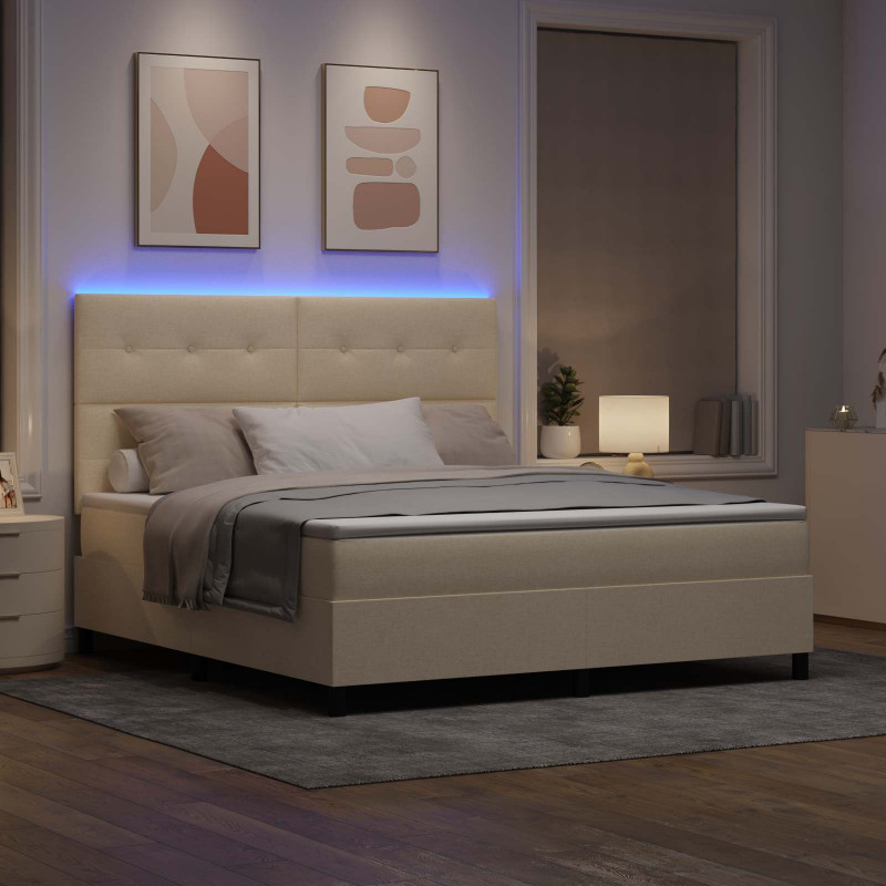 Łóżko sprężynowe z materacem z LED Kremowy 180 x 200 cm tkanina